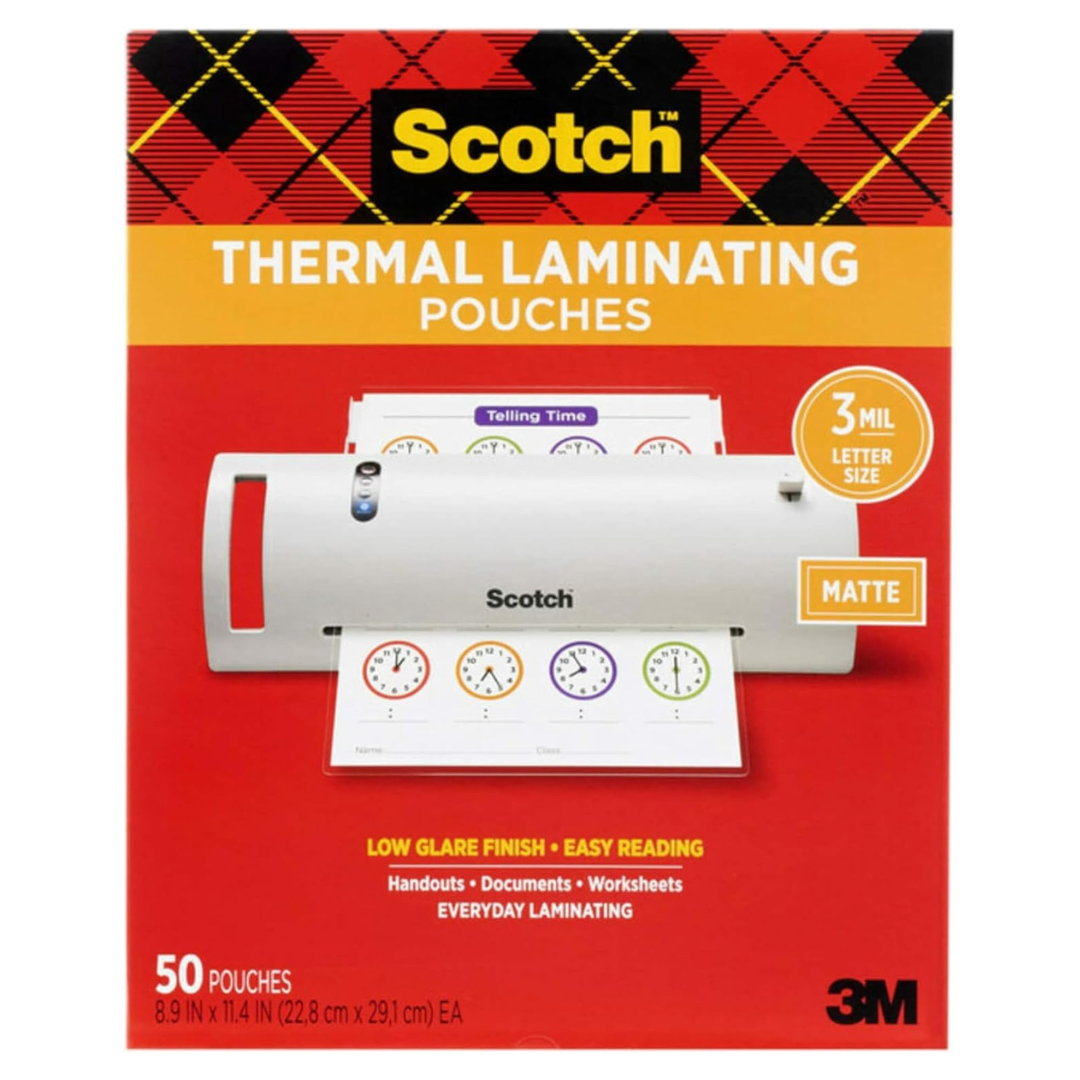 50-Pack 3mil Scotch Thermal Laminating Pouches (8.9" x 11.4")