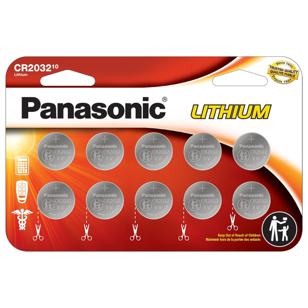 10-Pack Panasonic CR2032 3V Long Lasting Lithium Coin Cell Batteries
