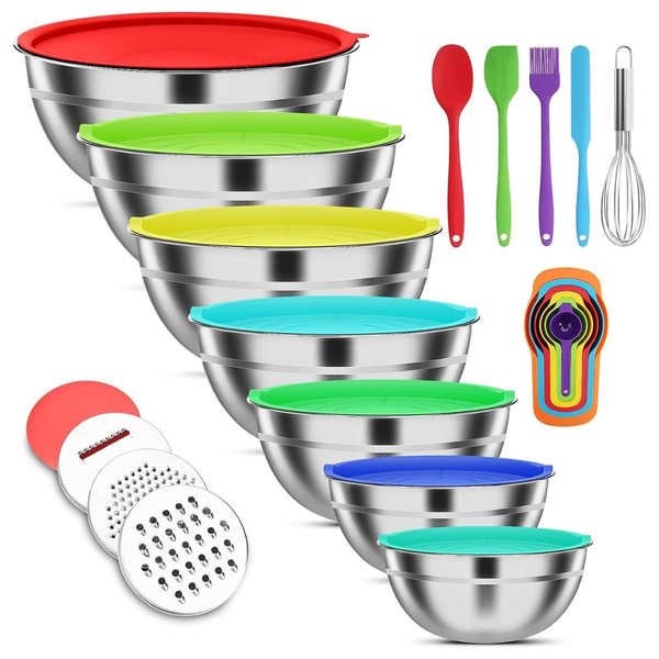 7-Piece Envtek Stainless Steel Mixing Bowls & Lids Set W/ 3 Grater Attachments