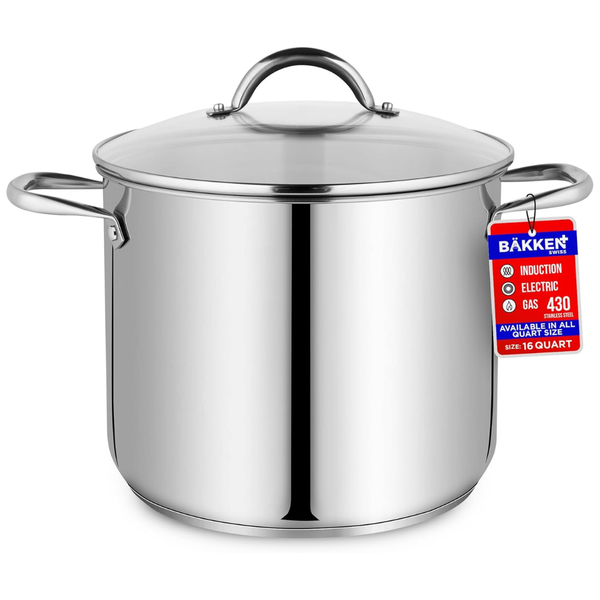 Bakken-Swiss Deluxe 16-Quart Stainless Steel Stockpot W/Tempered Glass See-Through Lid