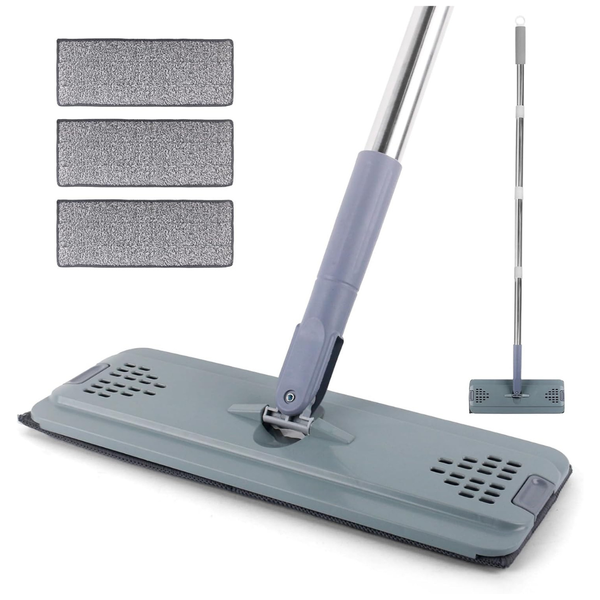 3 Pads Flat Microfiber Mop With Adjustable Handle