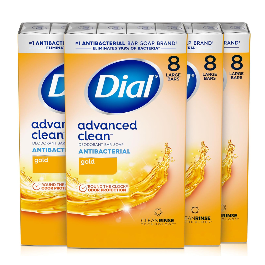 32-Count (4pk x 8ct) 4-Oz Dial Antibacterial Deodorant Bar Soap (2 Scents)