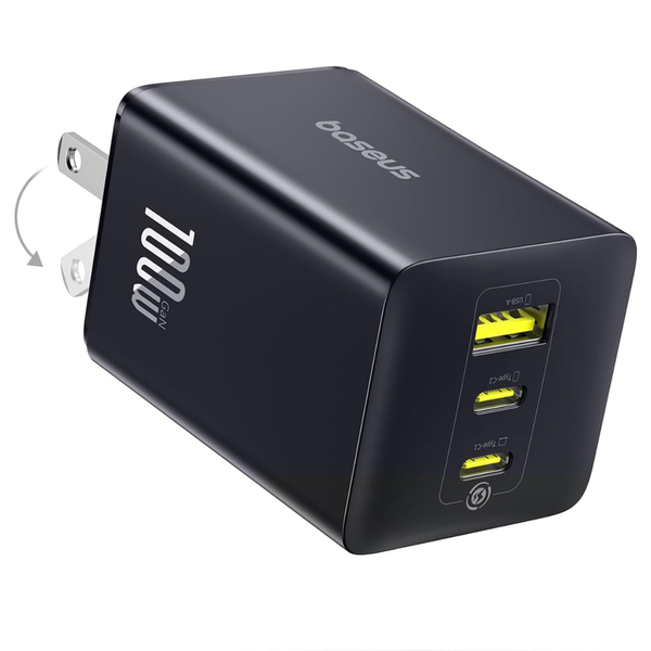 100W Baseus EnerFill 3-Port USB-C GaN Wall Charger (2x USB-C & USB-A)