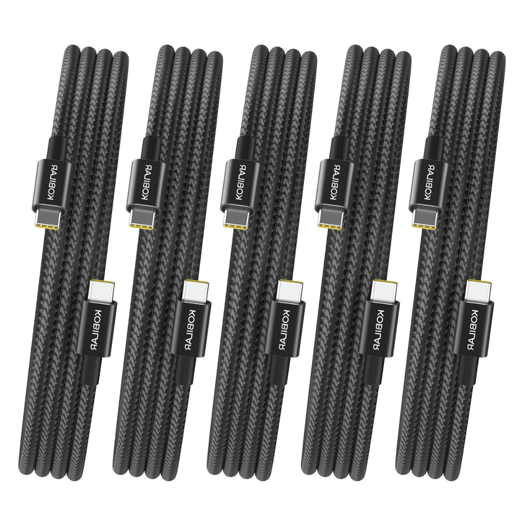 5-Pack 60W 3.3ft Nylon Braided USB-C to USB-C Cable