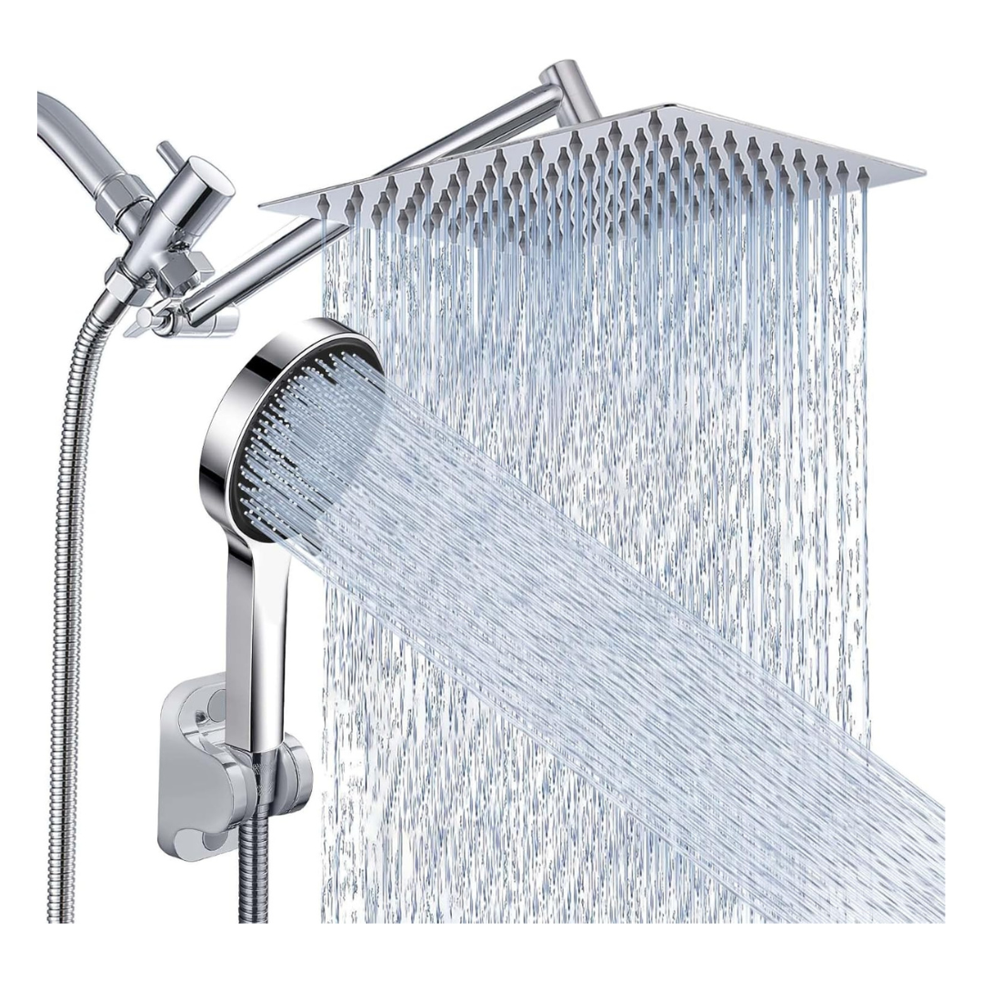 10" High Pressure Shower Head w/ Handheld Spray Combo Set & 60" Extension Arm