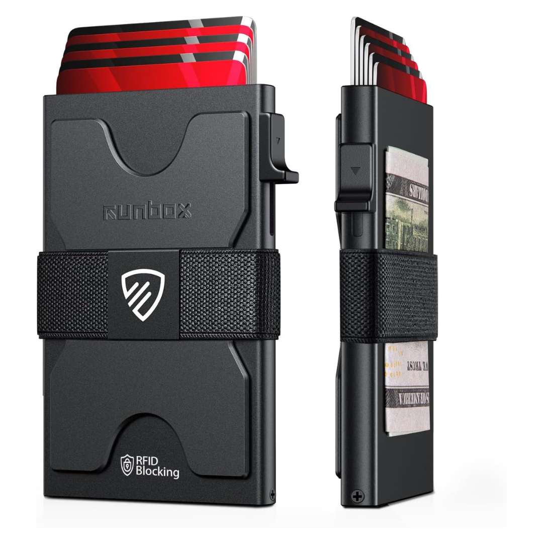 Runbox Men's Slim Aluminum RFID Card Holder Wallet w/ Pop-up Function