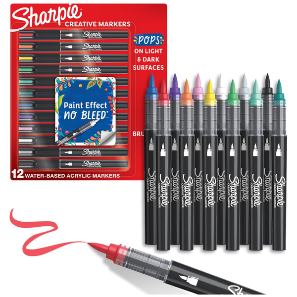12-Count Sharpie Creative Paint-like Brush Tip Acrylic Markers