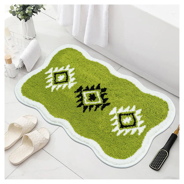 Boho 20'' x 32'' Non-Slip Soft Absorbent White Aztec Washable Bath Rug