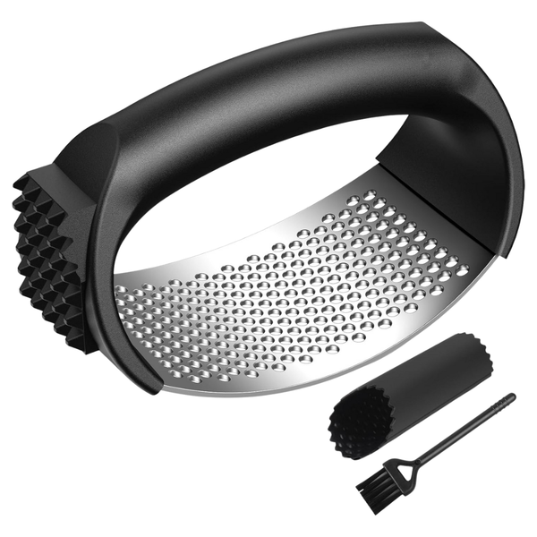 Garlic Press Rocker Set With Garlic Peeler & Cleaning Brush