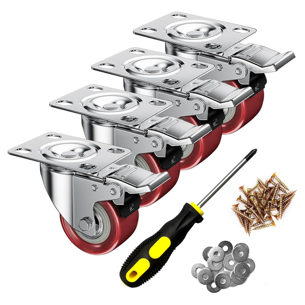 4-Pack 2" Industrial Locking Swivel Top Plate Castor Wheels