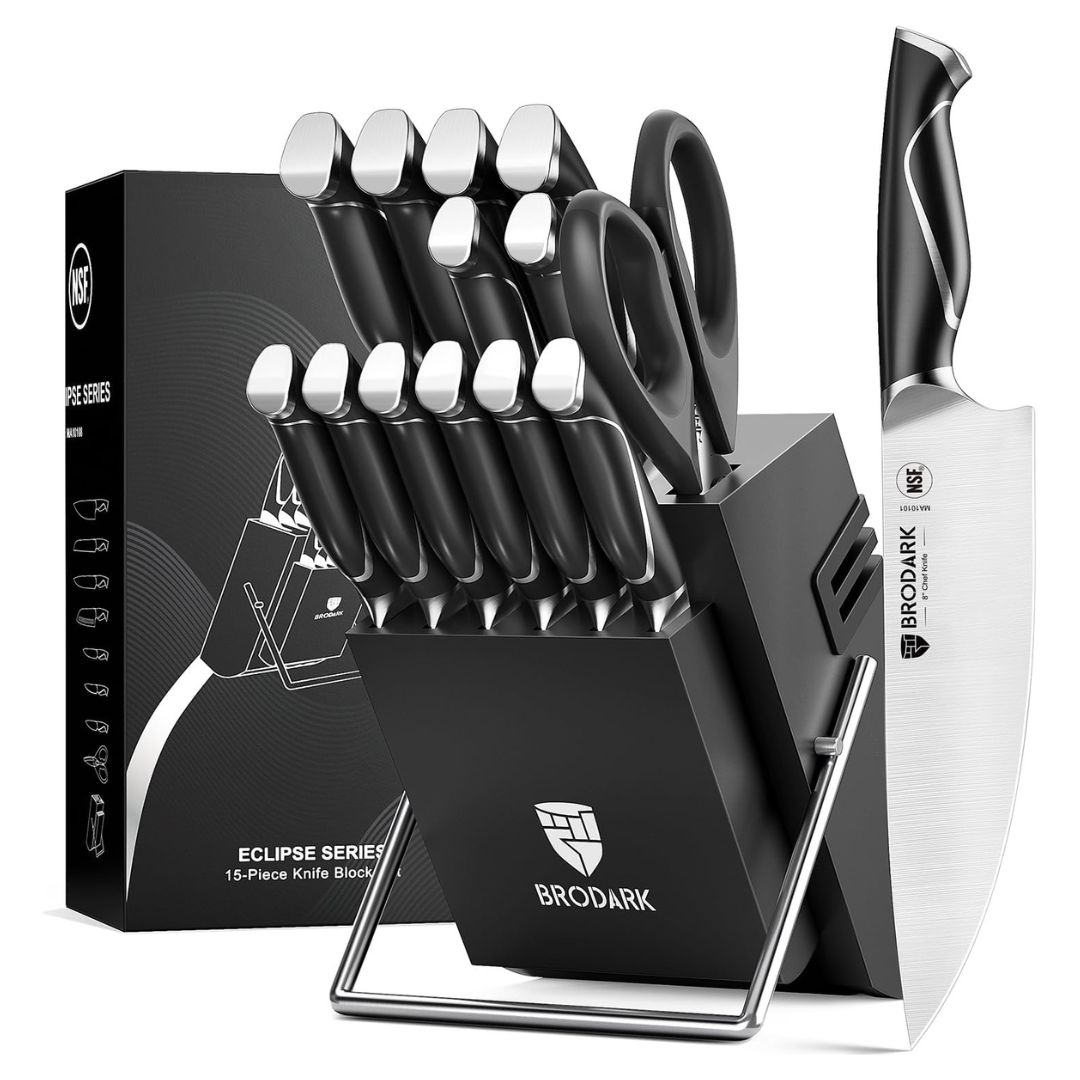 15-Piece Brodark Kitchen Knife Set With Block And Sharpener