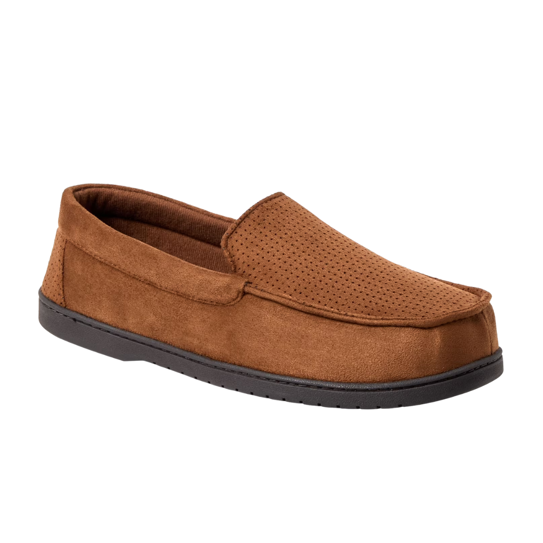 Dearfoams Cozy Comfort Men's Jason Perf Microsuede Moccasin Slippers (4 Colors)