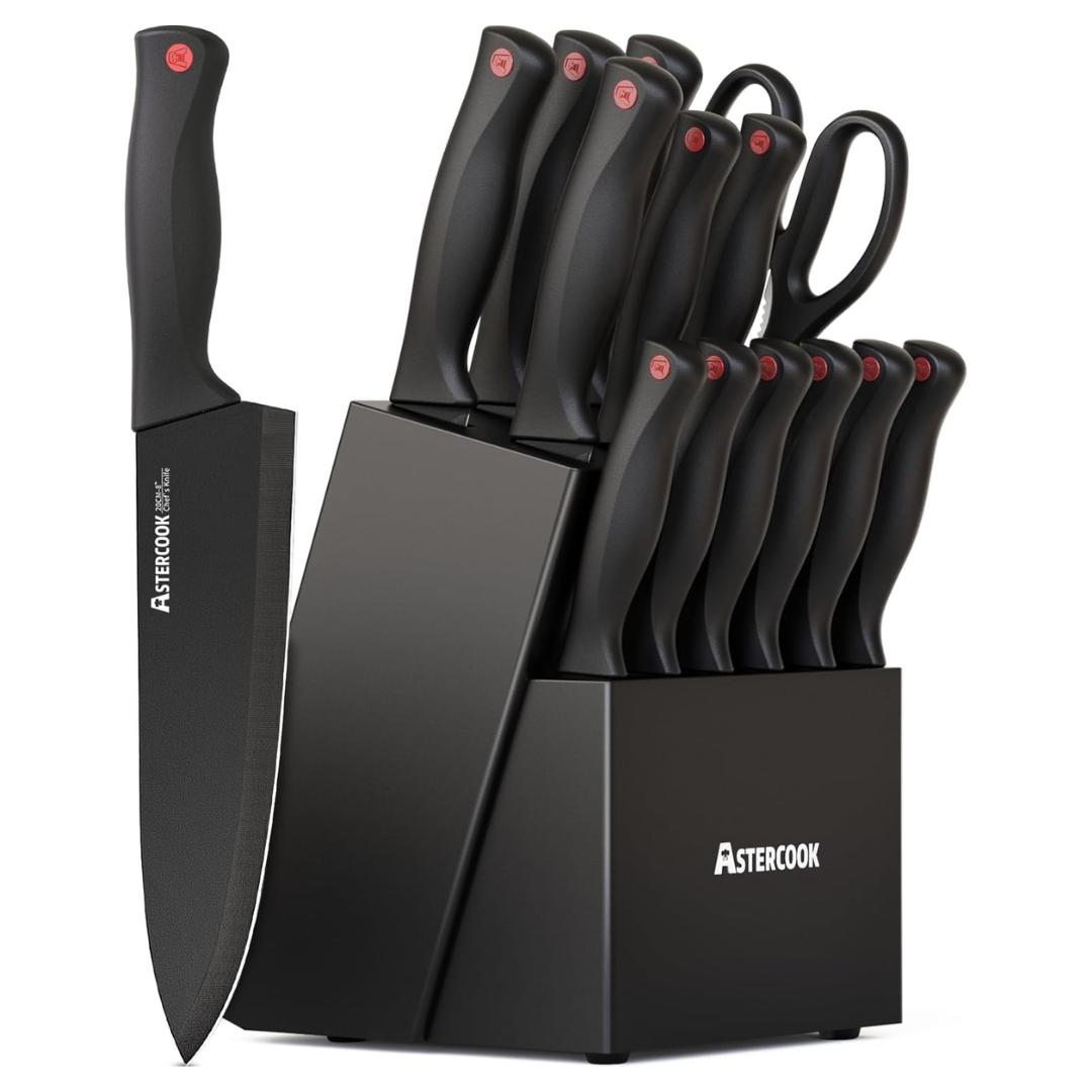 15-Piece Astercook Kitchen Knife Set With Sharpener Block (2 Colors)