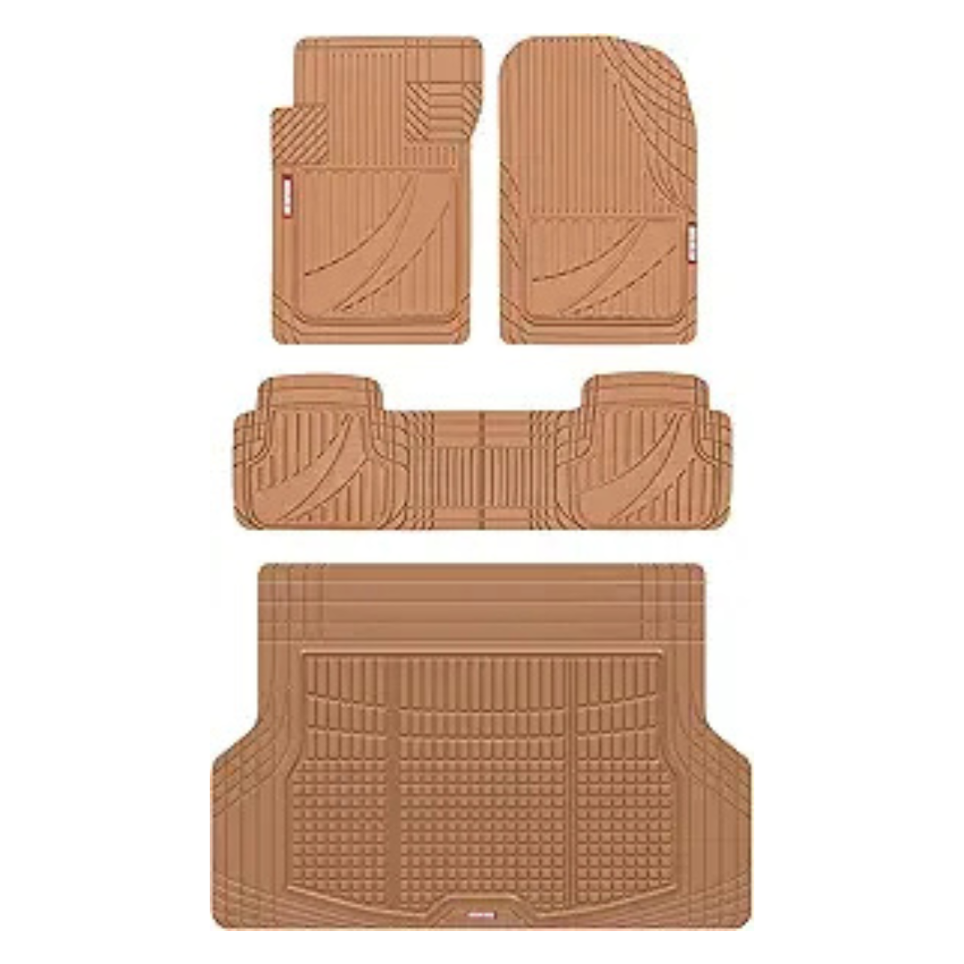 Heavy Duty Beige Rubber Car Floor Mats & Cargo Liner