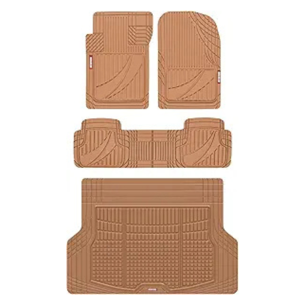 Heavy Duty Beige Rubber Car Floor Mats & Cargo Liner