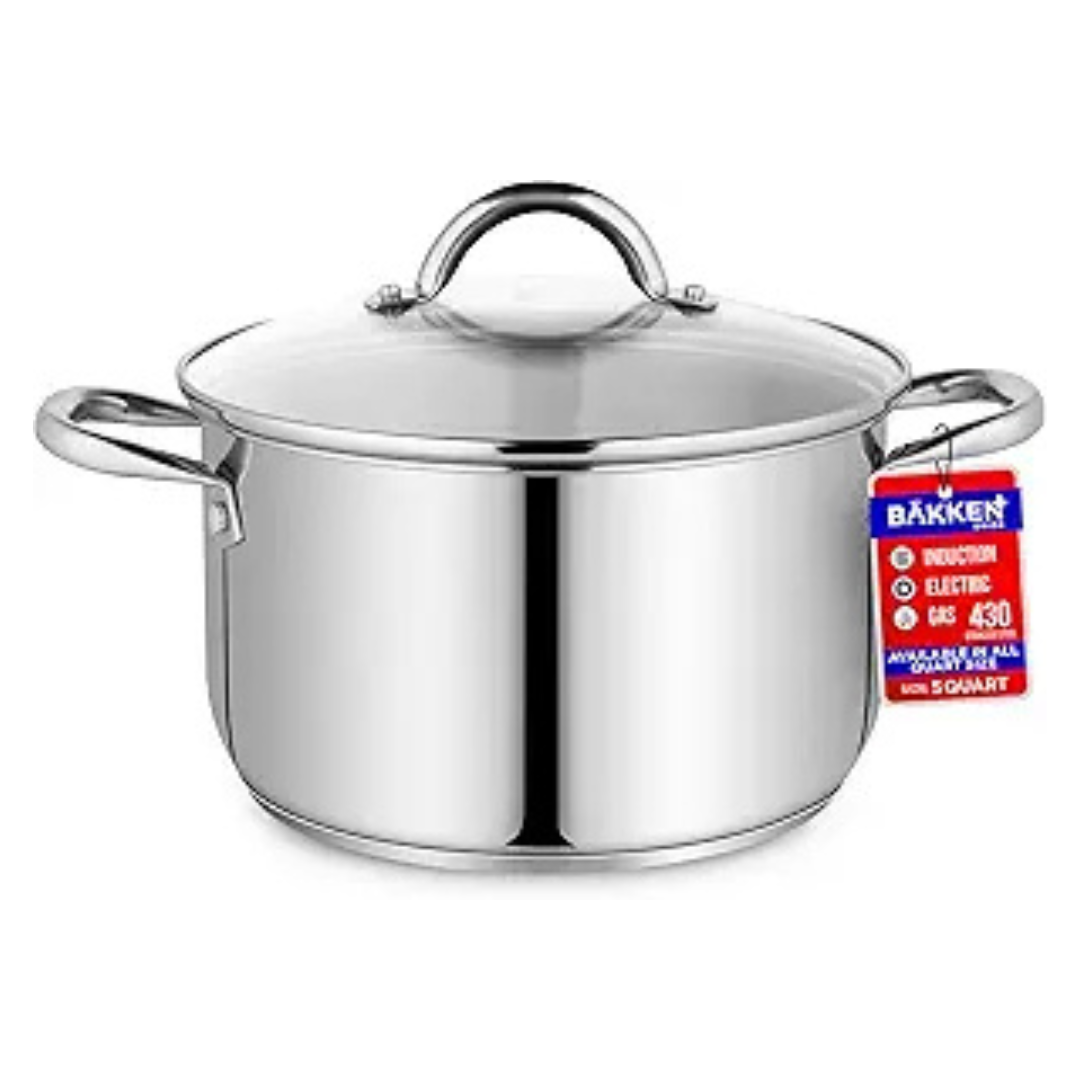 Bakken- Swiss 5 Quart Stainless Steel Stockpot with Glass Lid