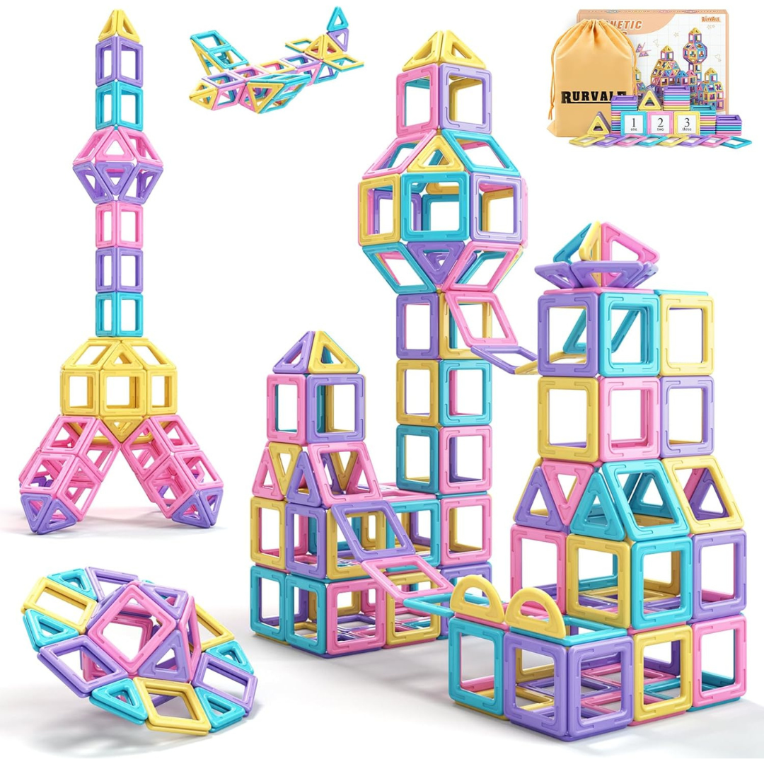 44-Piece Rurvale Magnetic Tiles Building Blocks STEM Montessori Toy