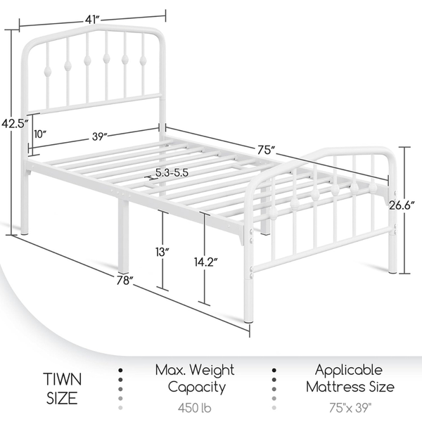Yaheetech Twin Size Metal Platform Bed Frame