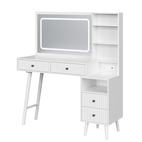 48" Fluted Makeup Vanity Desk With 34" Lighted Mirror