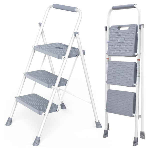NEWBULIG 3-Step Folding Ladder Anti-Slip Stool