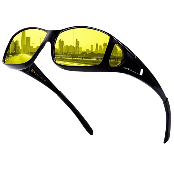 Unisex Fit Over Anti-Glare Night Vision Driving Glasses (HD Yellow Lens)