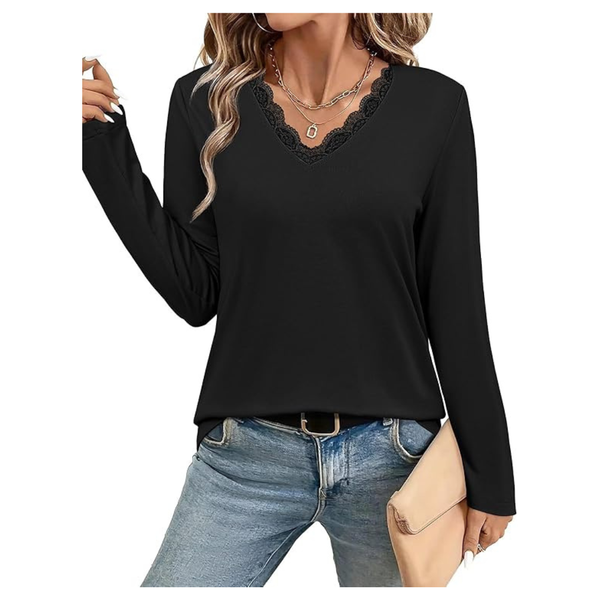 Womens Lace V Neck Long Sleeve Tunic Top (Various)