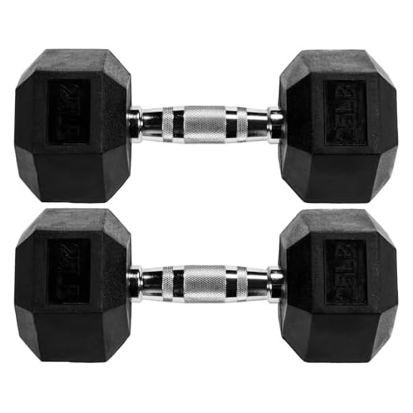 Fitvids Rubber Encased Hex Dumbbell (25lb Pair)
