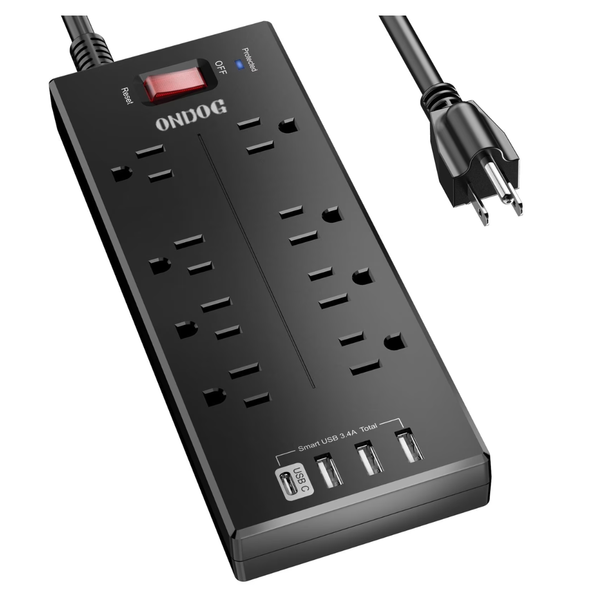 8 Outlet Surge Protector w/ 4 USB Ports (1 USB-C) & 6' Cord