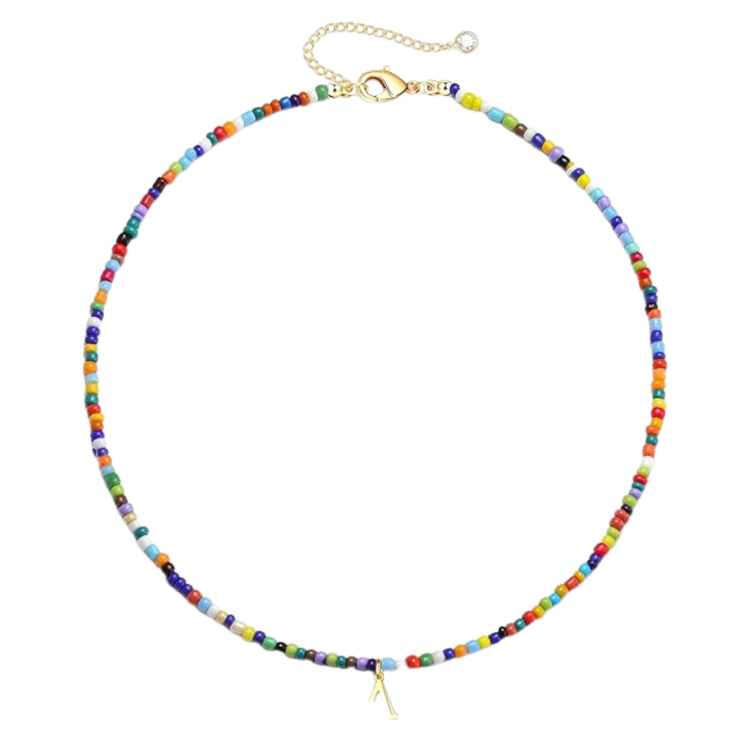 Yoosteel Kids Colorful Beaded Initial Necklace