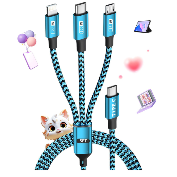 3-in-1 4-Ft 100W USB-C Fast Multi Charging Cable w/ E-Mark Chip