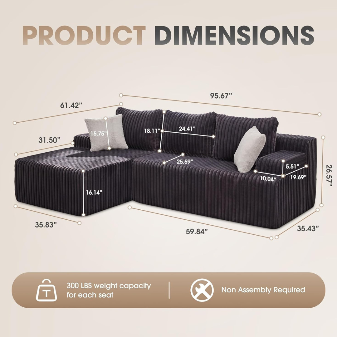 3 Seat Modular Memory Foam Sectional Sofa