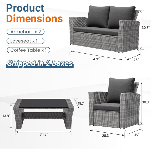 4-Piece All Weather Patio Furniture Set w/Cushion & Table