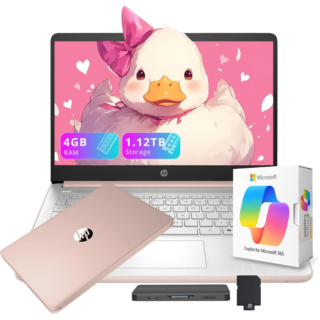 HP Flagship 14" HD Laptop (Quad Core N150 / 4GB RAM / 128GB SSD + 1TB Docking Station)