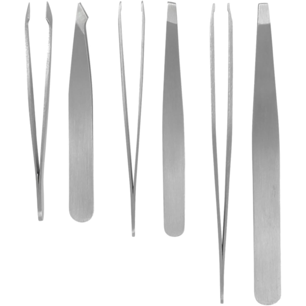 12-Pack Durable Brushed Stainless Steel Tweezer Set