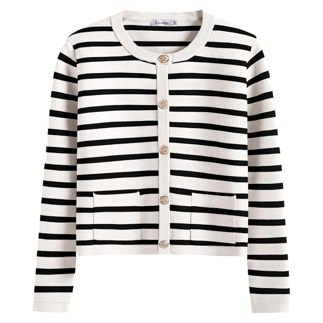 Women's Striped Button Down Cropped Knit Cardigan (Various)