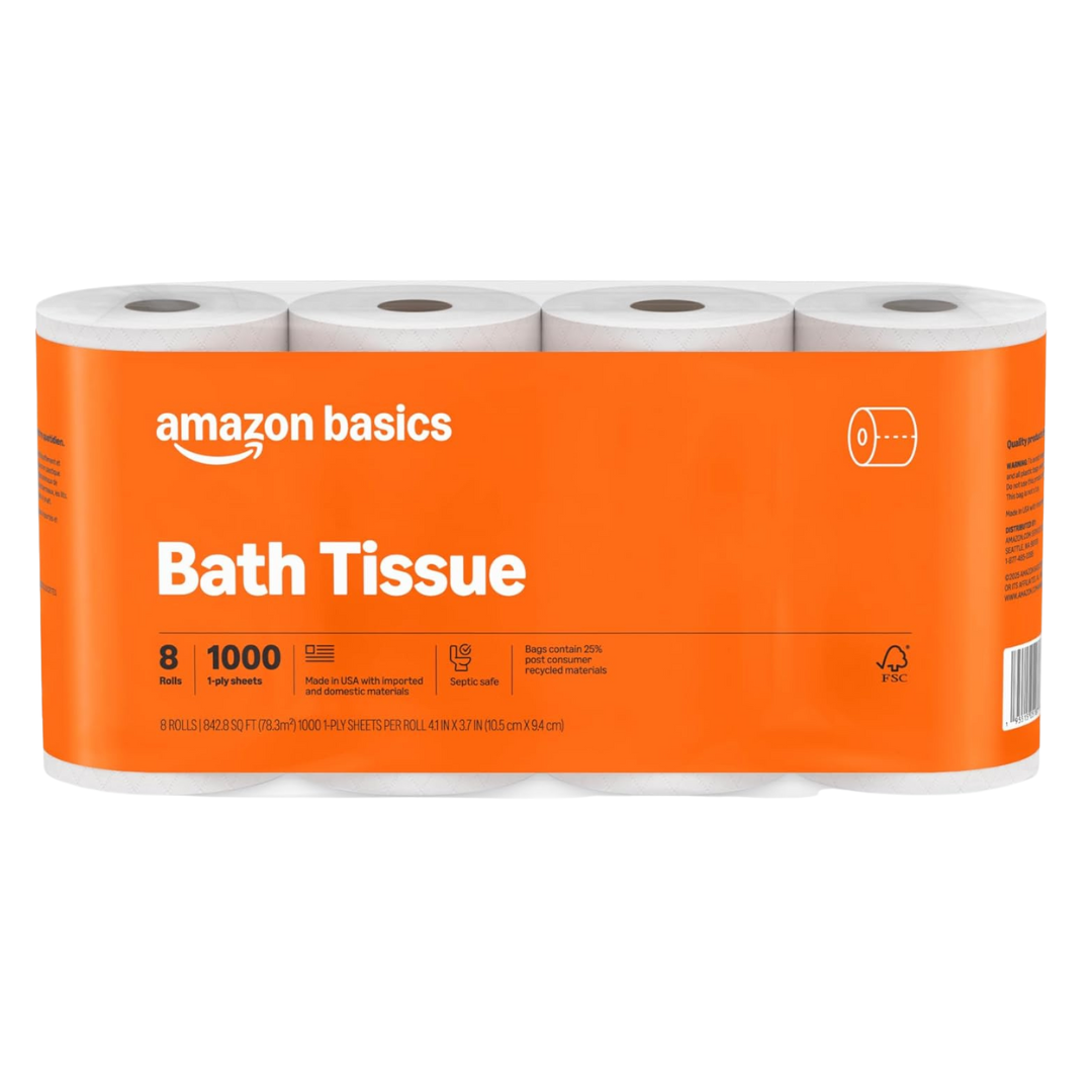8-Rolls Amazon Basics 1000 Sheet 1-Ply Bath Tissue