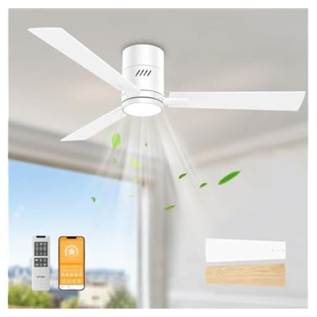 52" Oponl Flush Mount 6 Speeds Ceiling Fan With Light & Remote