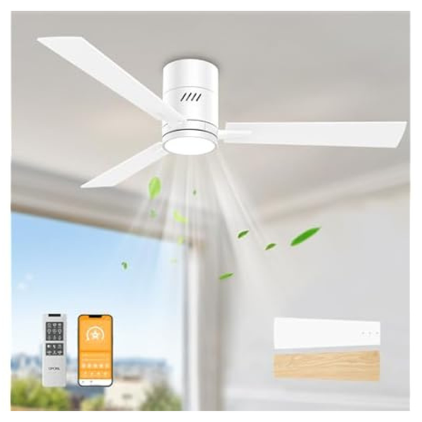 52" Oponl Flush Mount 6 Speeds Ceiling Fan With Light & Remote