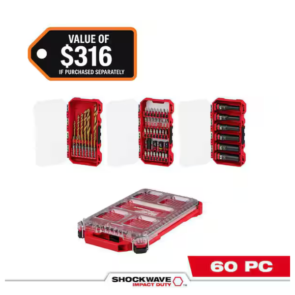 60-Piece Shockwave Impact Duty Alloy Steel Screw Driver Bit Set