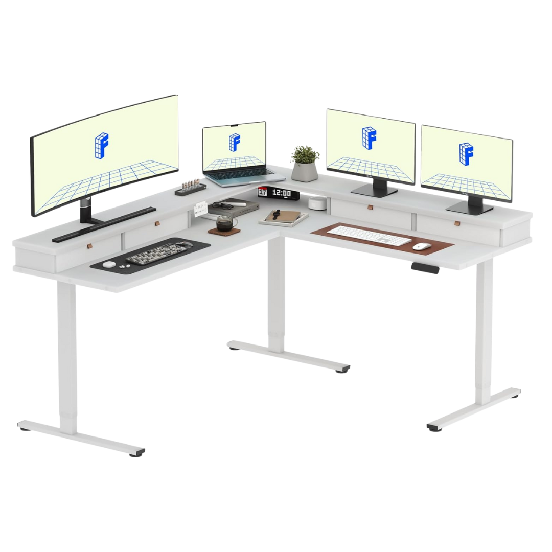 Flexispot 71" Large L Shaped Electric Corner Table With Shelf