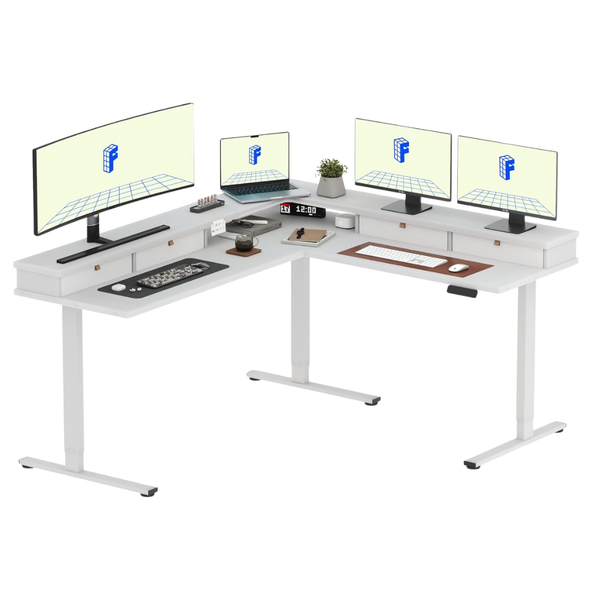 Flexispot 71" Large L Shaped Electric Corner Table With Shelf