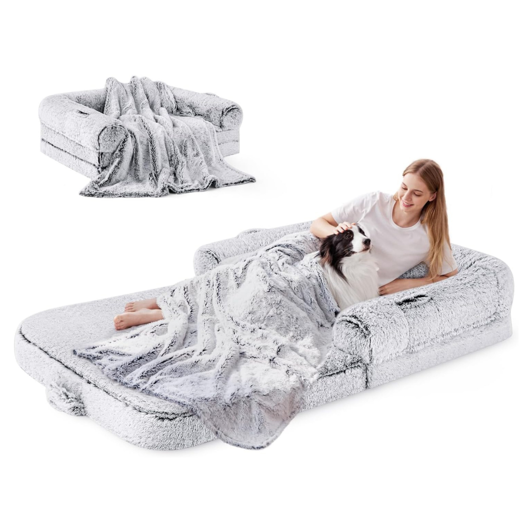 2-in-1 Foldable Giant Family/Dog Bed W/ Mat & Blanket