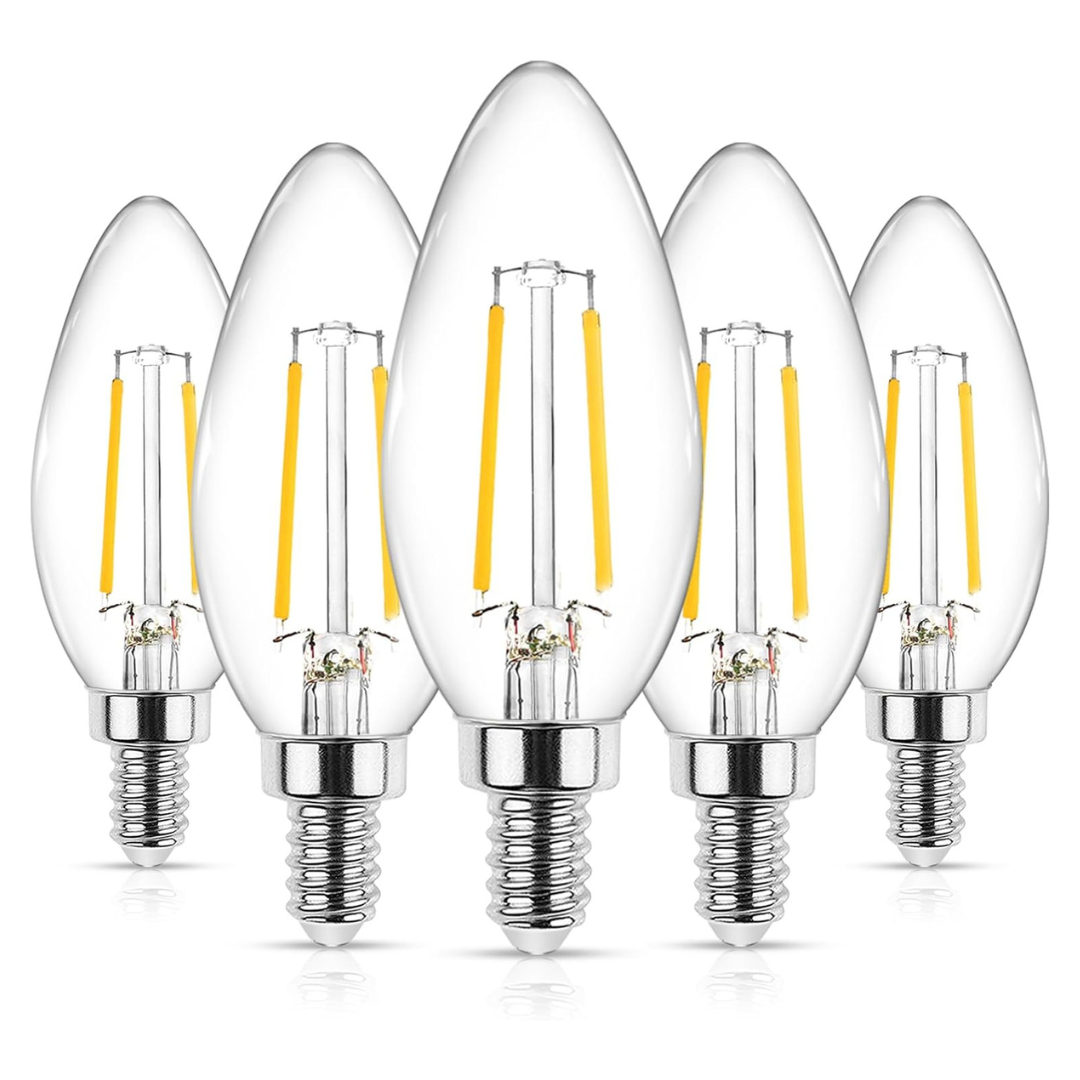 5-Pack Ascher 4W E12 LED Candelabra Clear Light Bulbs