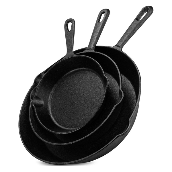 3-Piece Utopia Kitchen Pre Seasoned Cast iron Skillets Set (10", 8", 6")