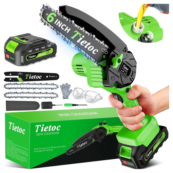 6" Tietoc Electric Cordless Mini Chainsaw With Battery & Charger