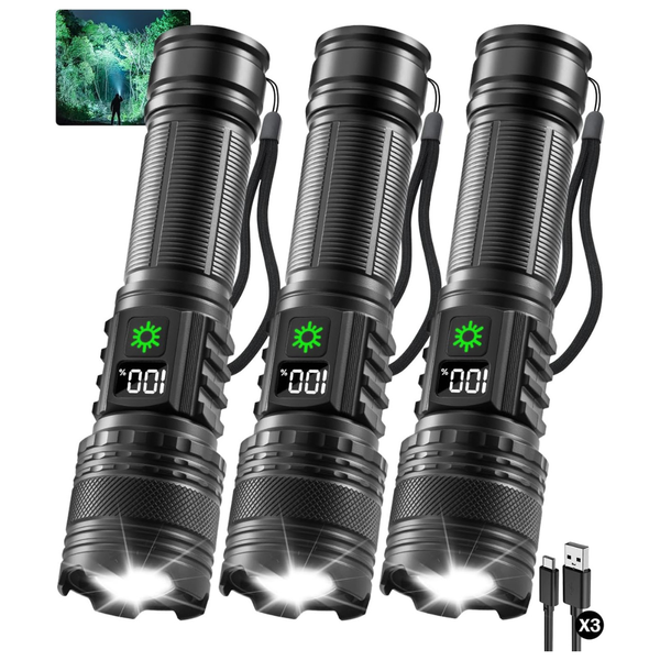 3-Pack High Lumens 9900FL Rechargeable LED Flashlights