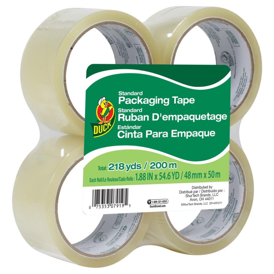 4 Rolls Duck Brand 1.88" x 55 Yard Standard Packing Tape Refill