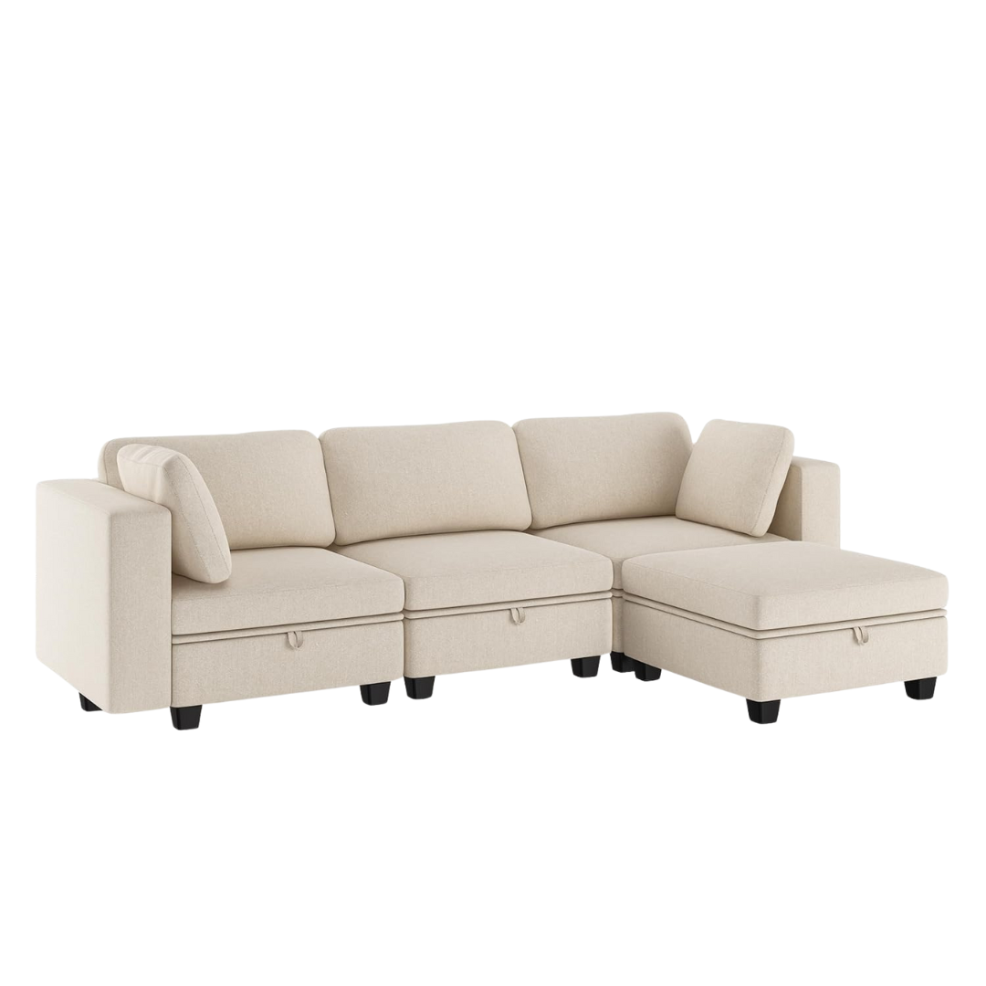 Ayeasy L-Shaped 4-Seat Convertible Sectional Sofa Couch W/ Ottoman