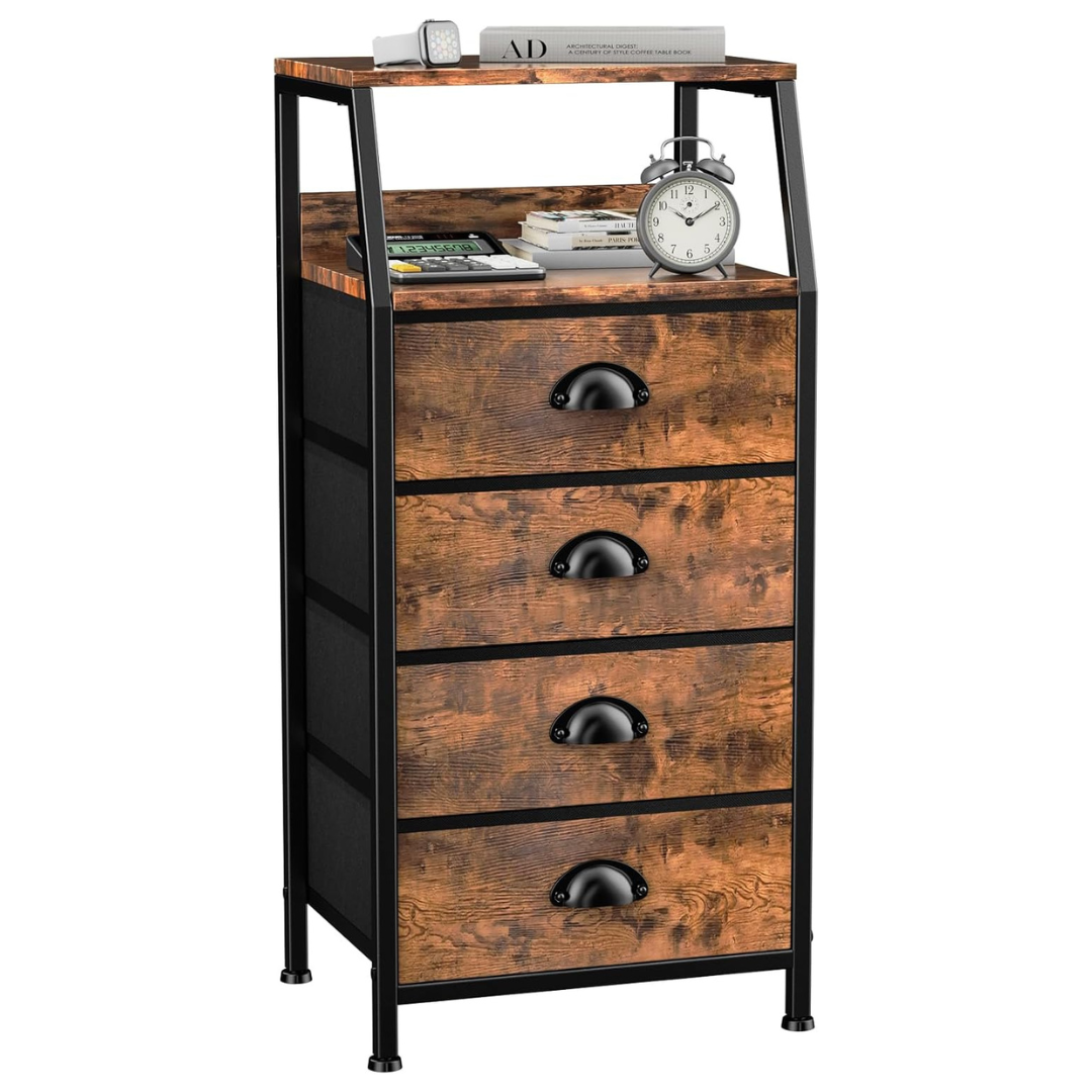 Ollieroo 4-Drawer Fabric Dresser With Wooden Top