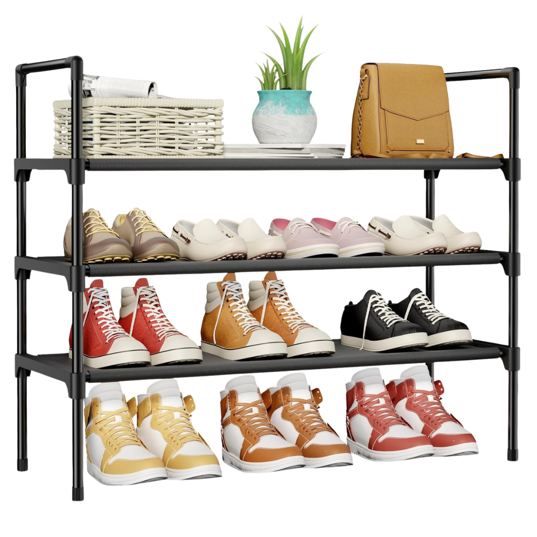 27.6" Kitsure 3-Tier Wide Closet Shoe Rack Organizer W/ Side Handles
